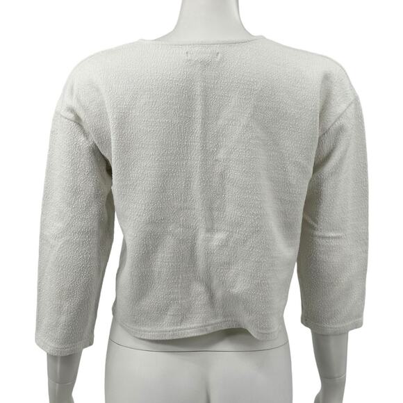 Madewell Top Women Medium White Textured Tie Front Crop Cotton V-Neck Summer - Picture 5 of 9